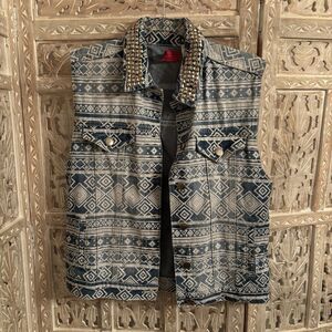 Vintage Carols Denims Denim Vest Tribal Southwest Western Studded Collar SZ MED